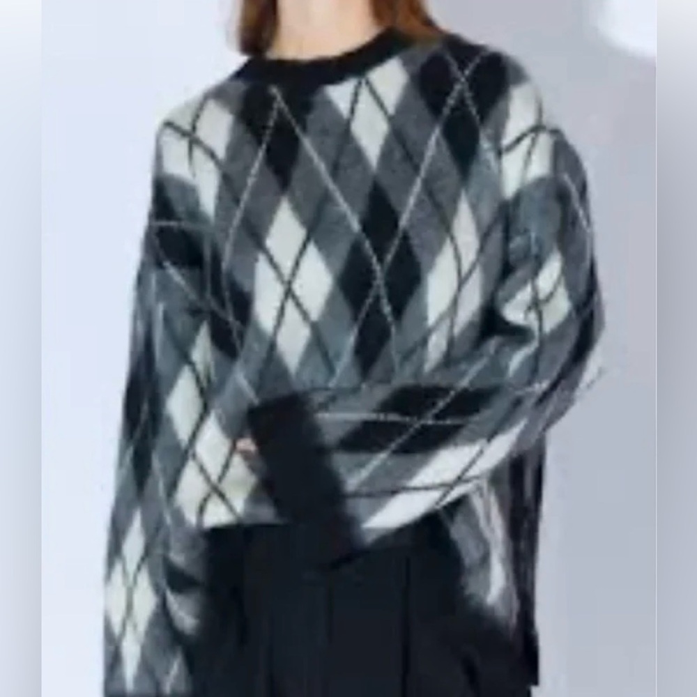 ZARA Alpaca Wool Blend Argyle Sweater – Size Medium